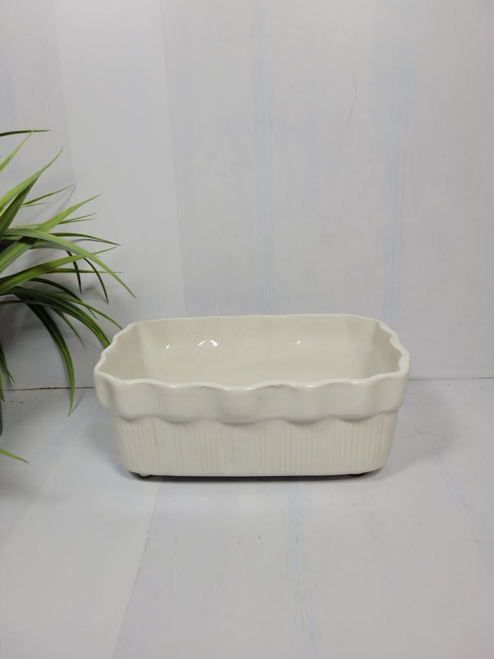 Vintage Brush USA J4-7 Ceramic Planter White Ruffled Rectangular Pottery Vase